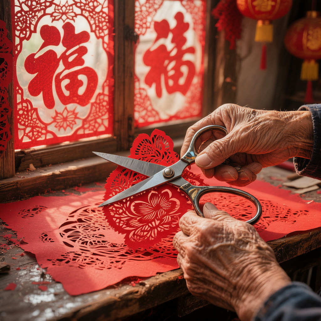Artisan Cutting Red Paper