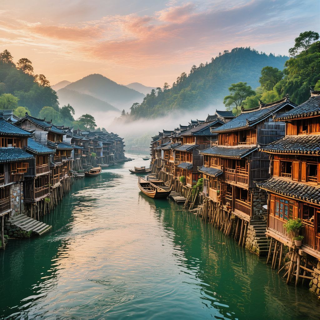 Fenghuang stilt houses along the Tuojiang River