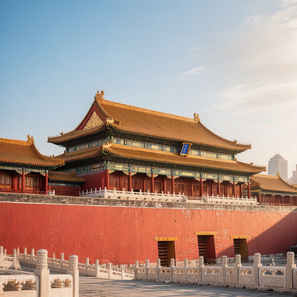 The Forbidden City exterior with golden rooftops and red walls in Beijing