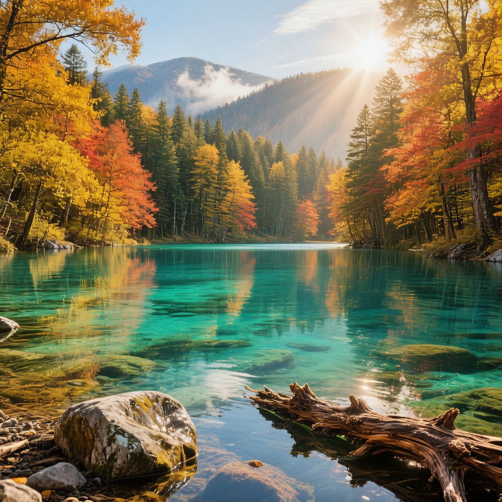 Five Flower Lake Jiuzhaigou turquoise water autumn forest