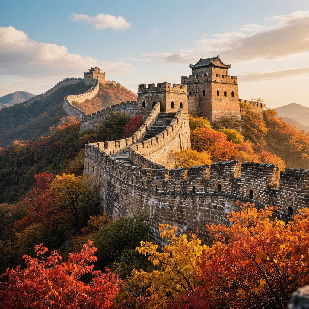 Great Wall at Mutianyu scenic watchtowers along mountain ridge